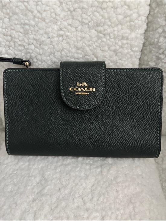 Coach Handbags - Coach Green Saffiano Leather Wristlet Wallet with Gold Logo